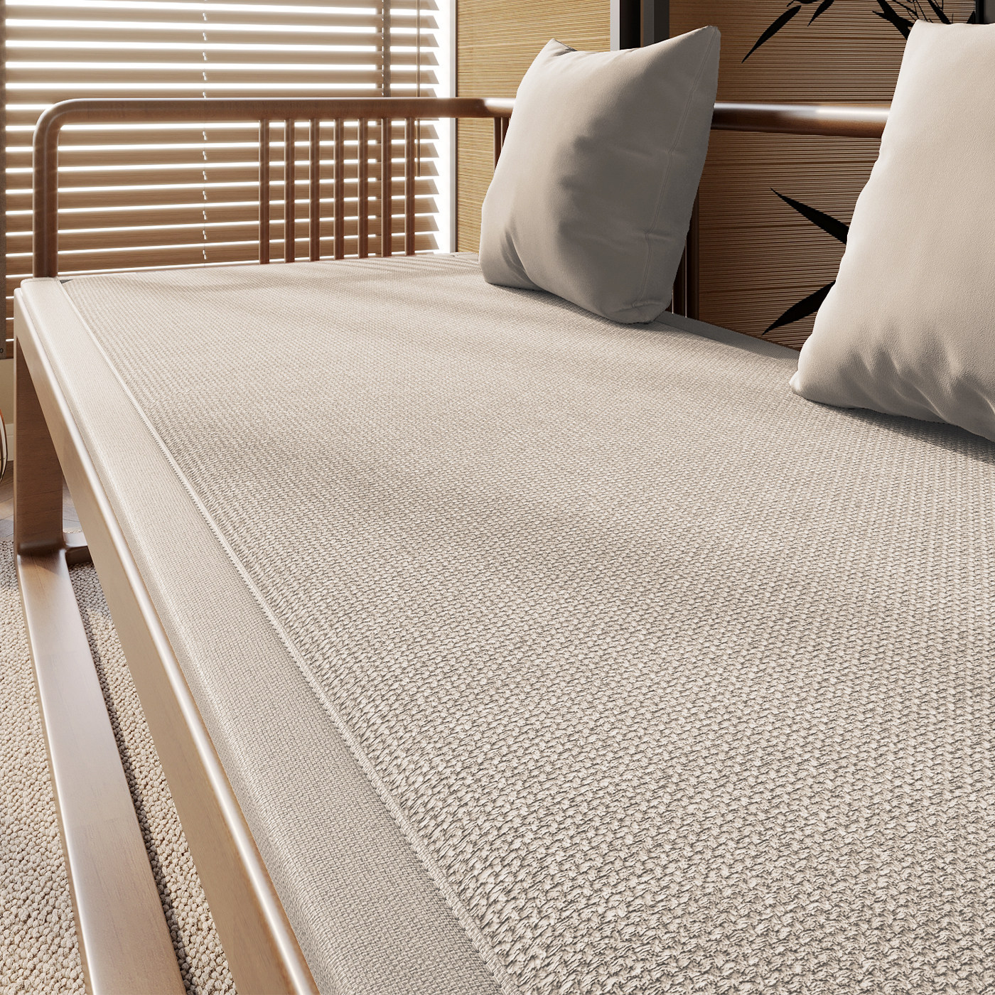 Cojín de sofá de madera maciza de estilo medieval, tapete de verano, cojín para silla, cojín de sofá de ratán y madera de sequoia, cojín de ratán antideslizante con sensación refrescante