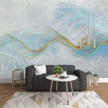 现代简约电视背景墙壁纸3D立体梦幻羽毛墙布北欧客厅卧室装饰墙纸