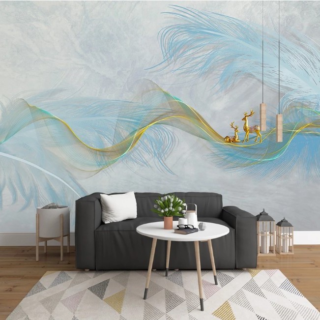 现代简约电视背景墙壁纸3D立体梦幻羽毛墙布北欧客厅卧室装饰墙纸