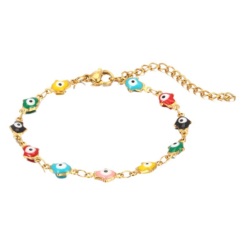 Europeo y americano turco mal de ojo color a juego pulsera de acero inoxidable hembra 18K titanio acero redondo ojo mal de ojo collar