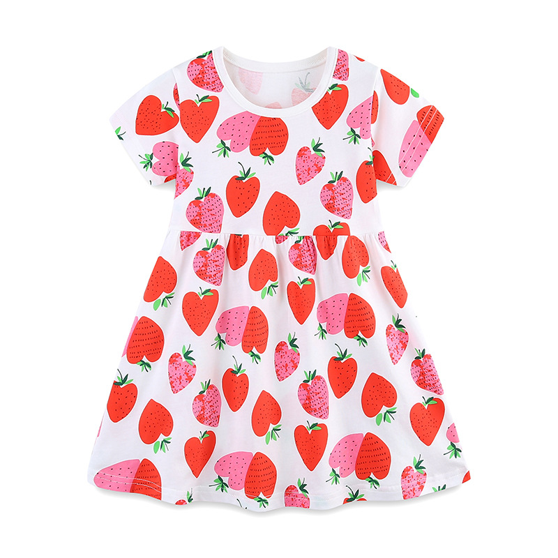 Vestido de punto de niña de estilo europeo y americano, vestido de niña bordado con estampado de dibujos animados de verano, procesamiento OEM personalizado