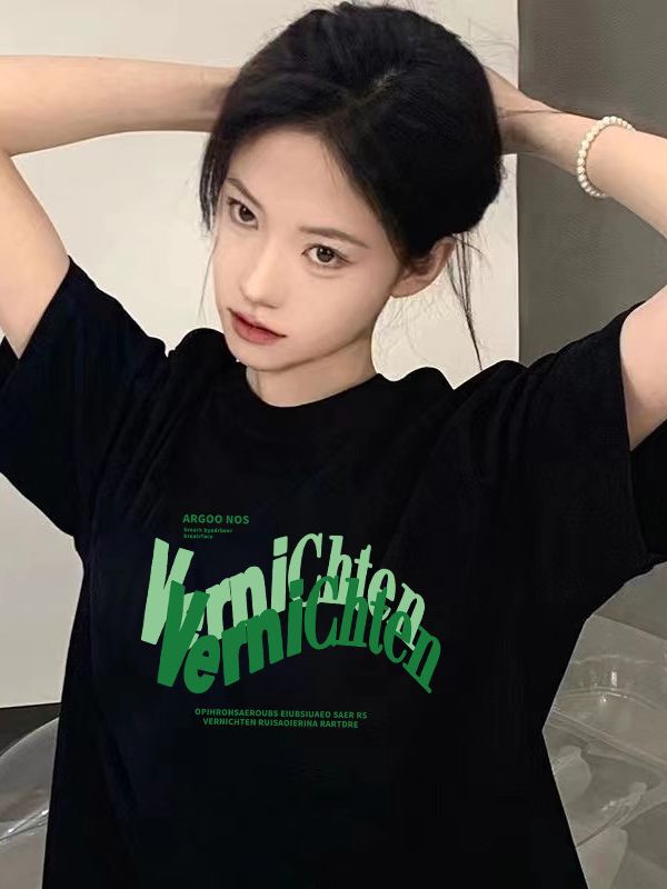 Camiseta para mujer, estilo verano 2026, de seda helada transpirable de secado rápido, estilo Hong Kong, moderna, estampada, de manga corta, para hombre