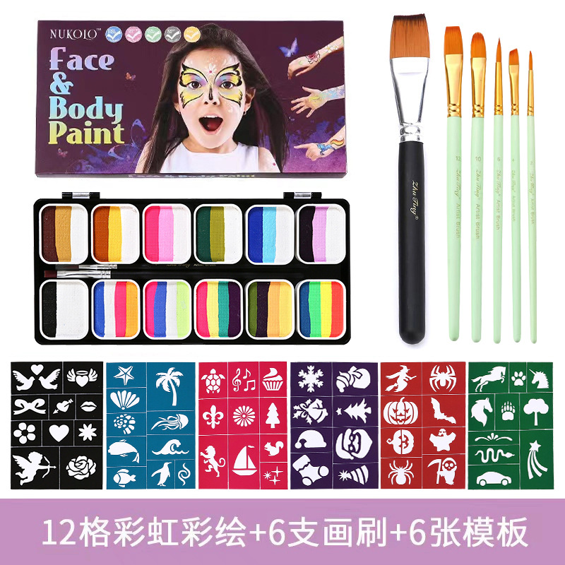 3012F-12 그리드 무지개 페인팅 + 다중 헤드 녹색 막대 브러시 5개 + 와이드 헤드 브러시 1개 + 컬러 템플릿 6개 + 다이아몬드 스티커 2개