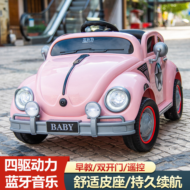 Niños retro coche eléctrico de cuatro ruedas control remoto carro escarabajo todoterreno juguetes para niños se puede sentar coche para niños image 3