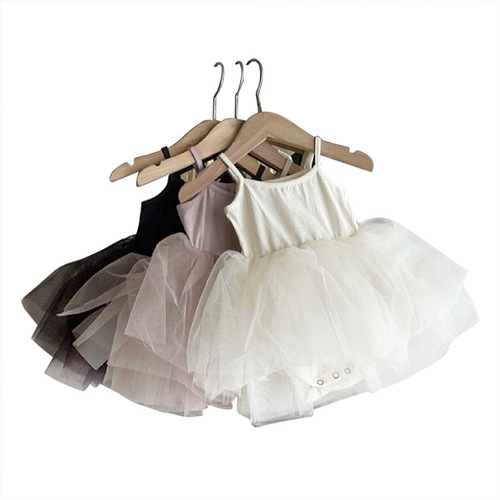 Children's Dance Skirt Baby Girl Ballet Skirt 2024 Summer Thin Girls Triangular Romper Suit Packing Mesh Skirt