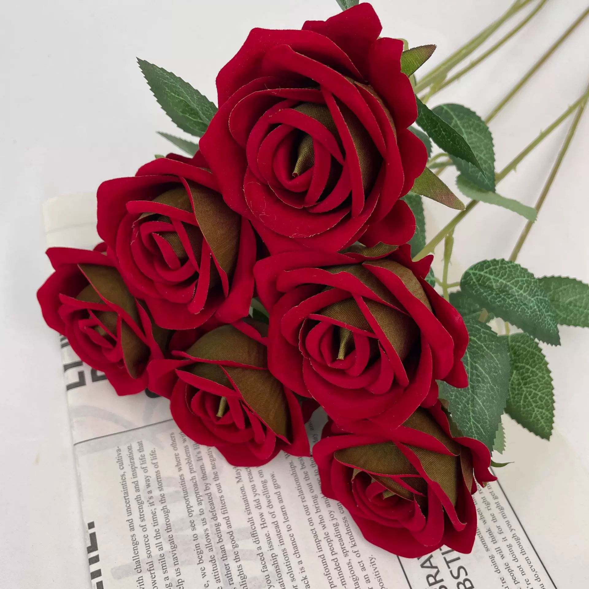 仿真玫瑰花批发单支花束绒布小珍珠玫瑰假花插花婚庆装饰摄影花材