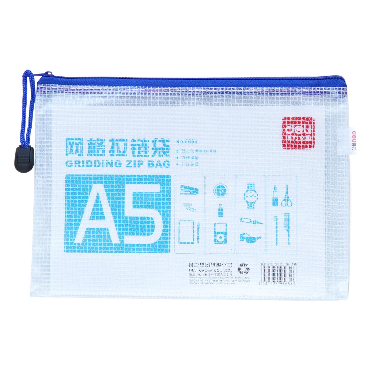 Deli 5656 archivo bolsa A5 bolsa de malla bolsa de cremallera bolsa de almacenamiento de datos de oficina papelería bolsa de cordón