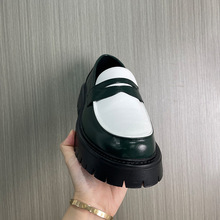 英伦乐福男士黑白拼色青年懒人套脚厚底鞋平地时尚男鞋潮款4027-B