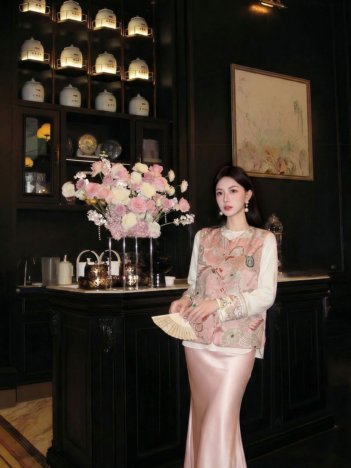 Áo gile thêu họa tiết ngựa phong cách Trung Hoa mùa hè — Màu hồng