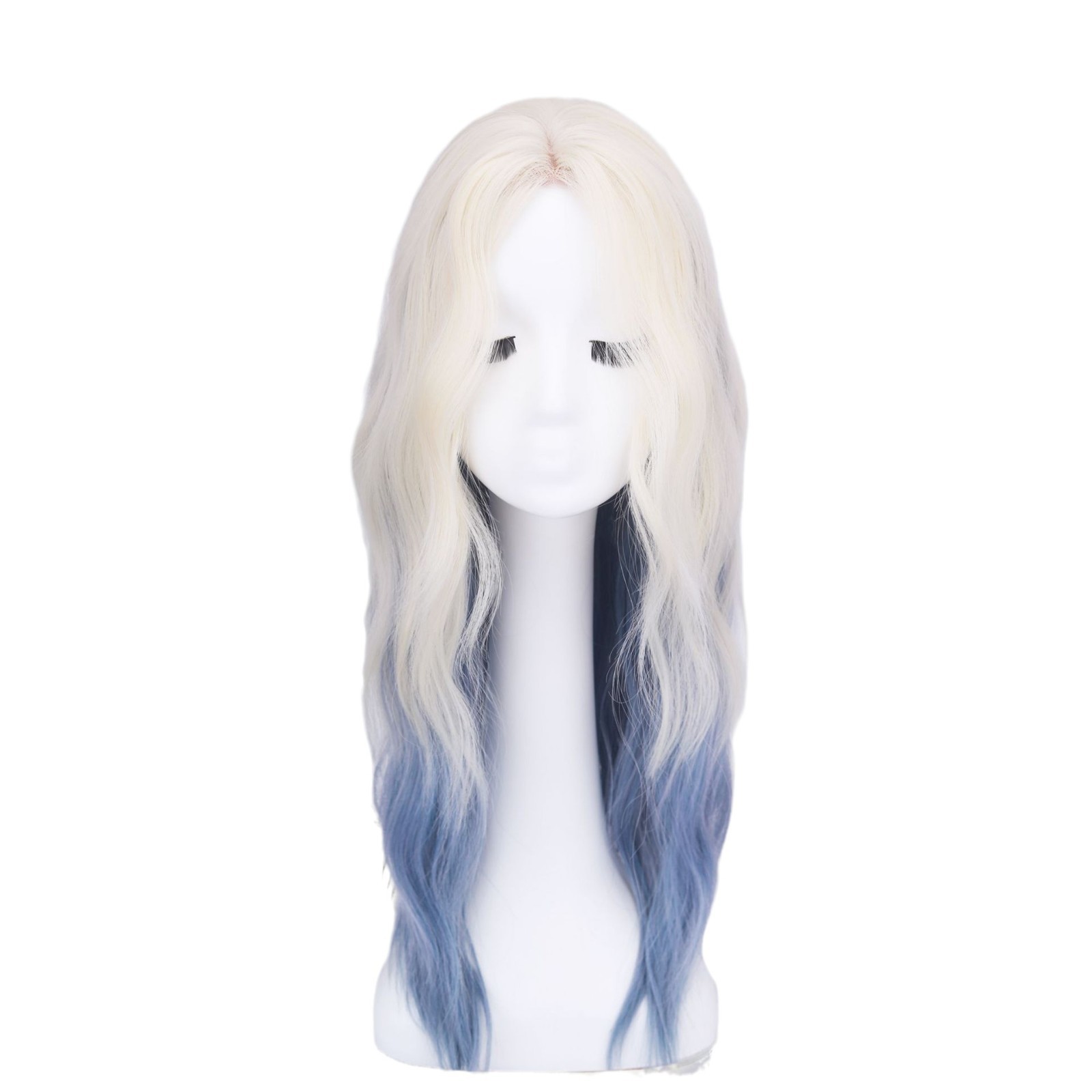 Peruca de mujer cubierta de cabello completo estilo de cabello de simulación natural diario cabello largo ondulado agua media división glaciar azul gradiente