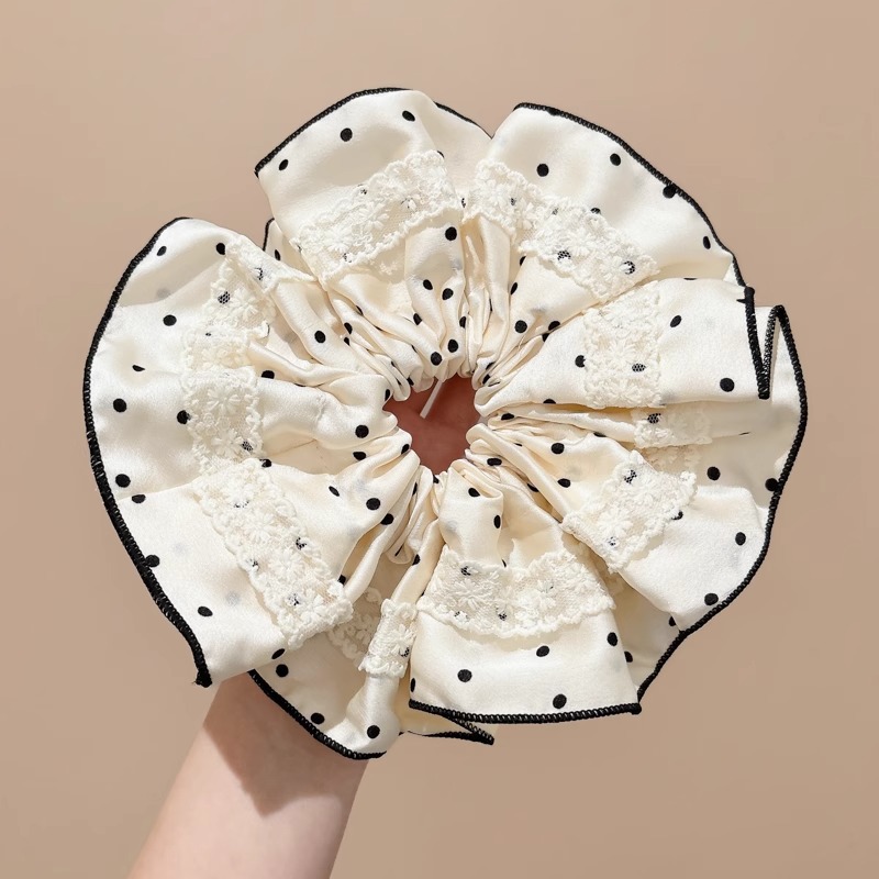 Encaje coreano, lazo para el cabello de intestino grueso, temperamento femenino de alto nivel, cuerda de cabeza de cola de caballo baja, cuerda para el cabello de flor de cabeza de doble capa, accesorios para el cabello