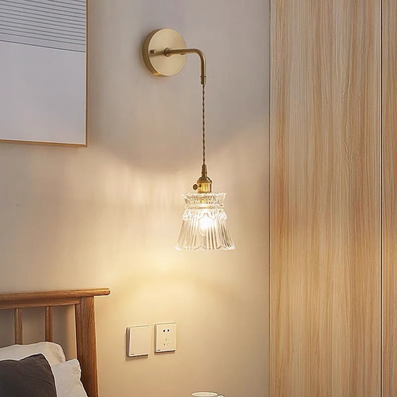 Lámpara de pared de vidrio de latón japonés retro moderna nórdica lámpara de pared de cabezal de cama simple baño espejo lámpara delantera