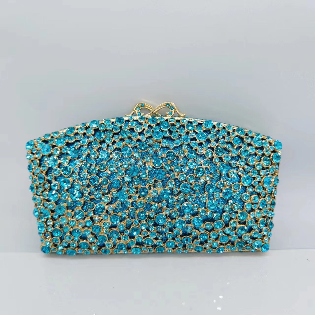 Túi clutch nữ đính đá dạ hội cao cấp kim loại rỗng — Màu xanh nước hồ, Vàng kim AB, Màu bạc, Cá tính đặt làm chi tiết 5