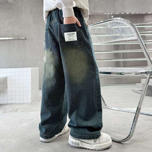 Boys 'pants spring and autumn 2026 new style jeans for middle and middle children's Western-style casual pants for children's loose pants and wide-leg pants