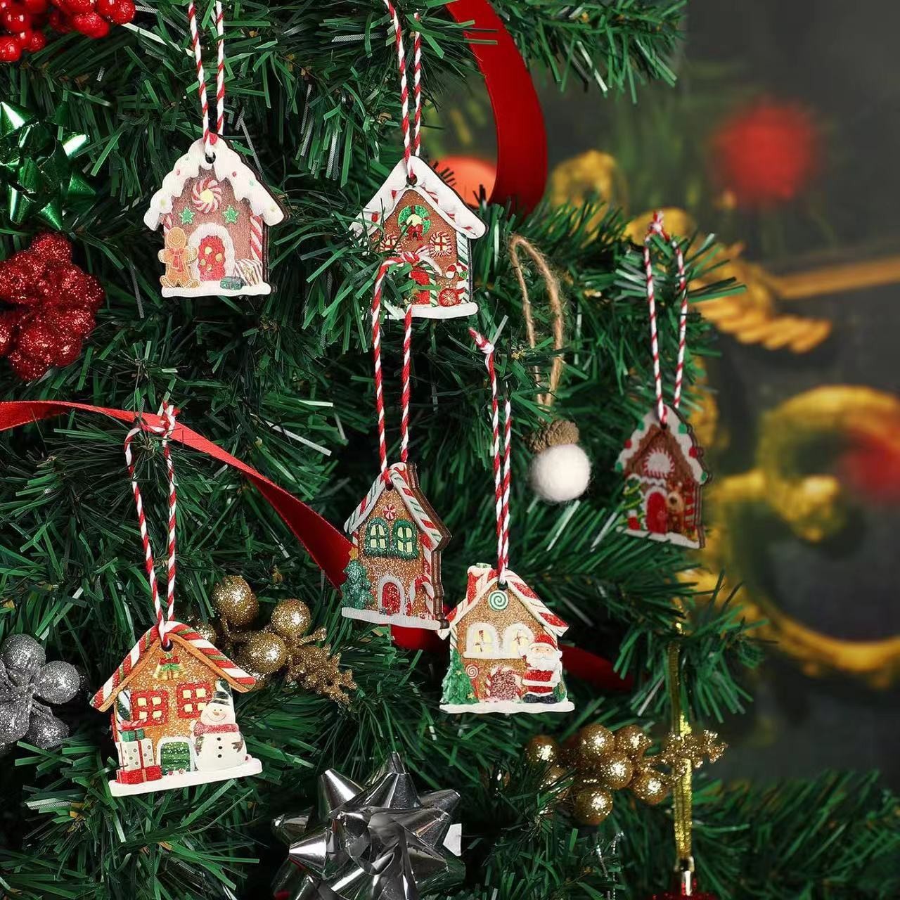 Decoración de árbol de Navidad de madera para casa de pan de jengibre decoración de cabana colgante adecuado para la fiesta de Navidad