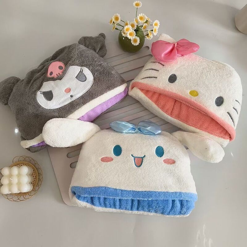 Cute Cartoon Hooded Bath Towel for Kidsren, Coral Velvet Water-Absorbent and Quick-Drying Bathrobe, Girly Style Kt Cat Kuromi Cape Cute Cartoon Hooded Bath Towel for Kidsren, Coral Velvet Water-Absorbent and Quick-Drying Bathrobe, Girly Style Kt Cat Kuromi Cape