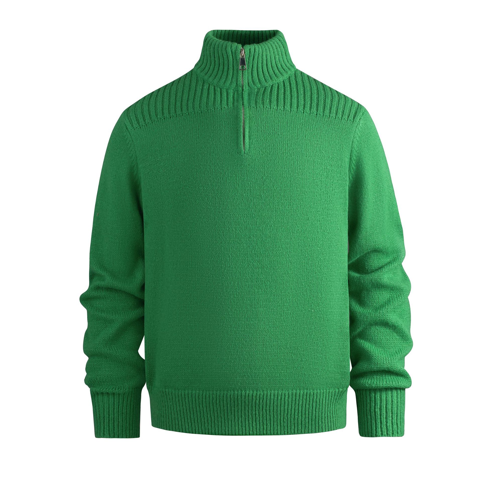 Maglione da uomo con collo alto e mezza zip - Pullover casual in maglia con vestibilità comoda, elegante e versatile per autunno inverno (verde)_voghion.com