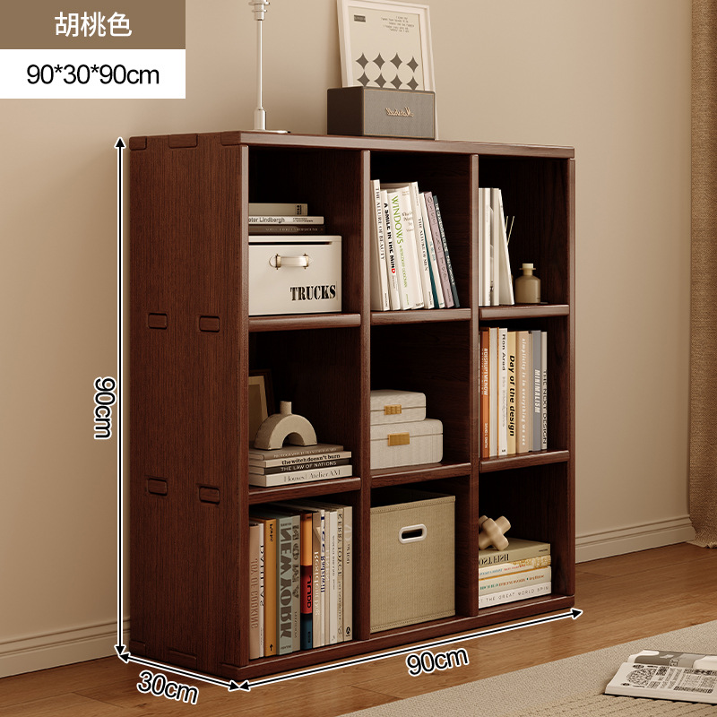 Estante de madera sólida toda la pared del gabinete de libros integral hasta la parte superior para la sala de estar color nuez pared completa gabinete de exhibición doméstica