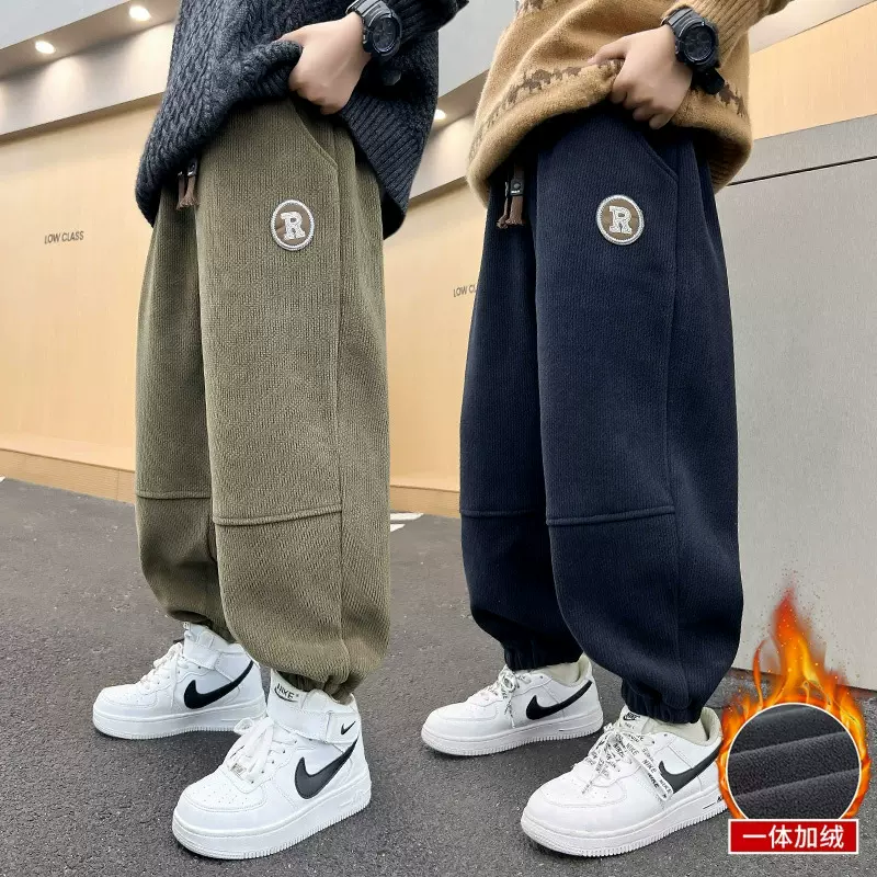 男童秋冬加绒灯芯绒裤子韩版一体绒长裤卫裤中大童儿童春秋休闲裤