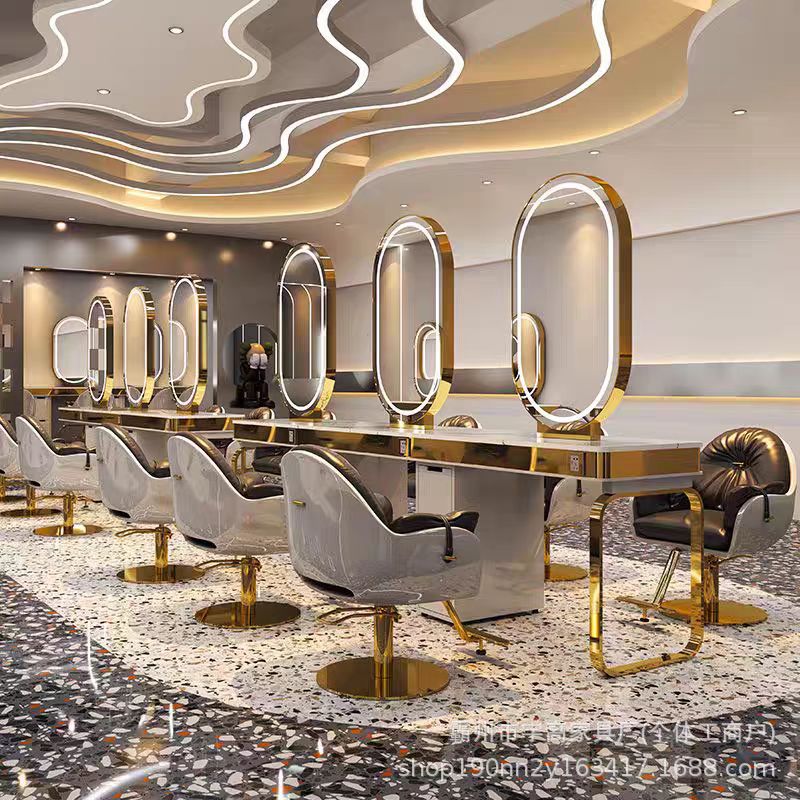 Barbería espejo salón de belleza especial lámpara espejo red salón de belleza rojo permeado cortador de cabello cabinet integrado tablero de espejo único y doble cara