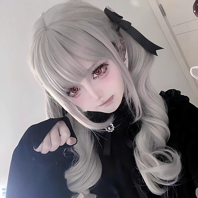 Cheng Ming Wig Women's Long Hair Silver Grey Doll Sense Fluffy Big Wave Lolita Long Curly Hair Jk Loli Full Headgear