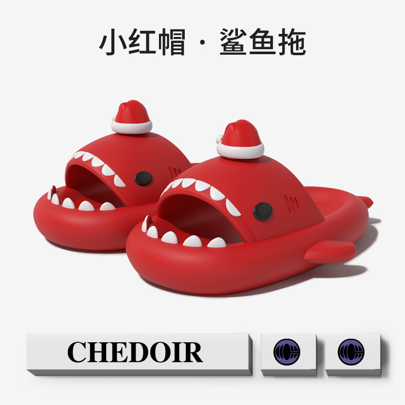 Foreign trade cross-border Christmas hat shark slippers summer hot couple home shit feeling thick bottom Men's Outdoor Sandals