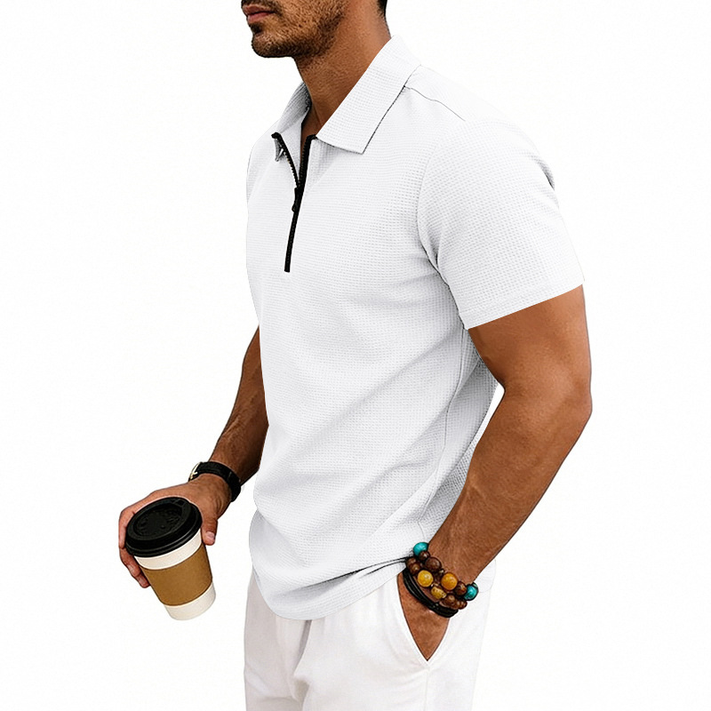Herren Polohemd Waffelstrick Kurzarm Freizeit Sommer Shirt_voghion.com