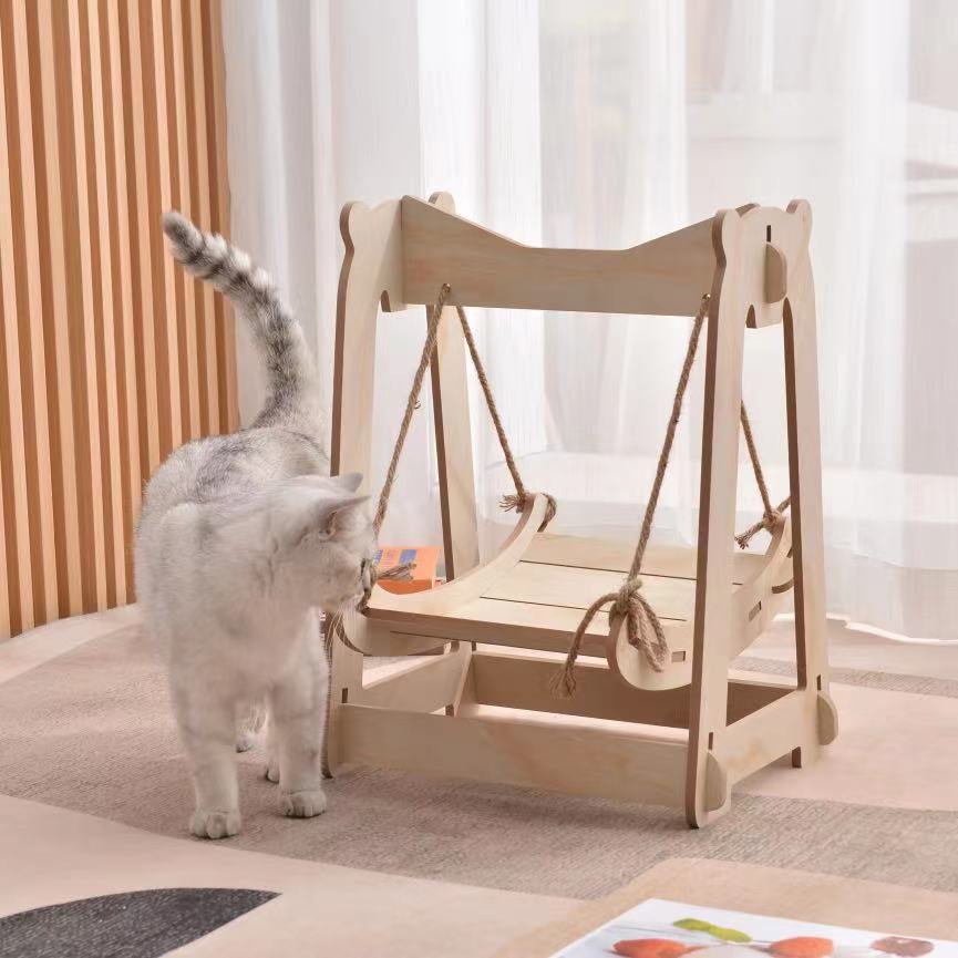 Jaula de madera para gatos, hamaca colgante, nido para gatos, columpio para mascotas, cama para gatos, cama mecedora extraíble de madera maciza, nido para gatos de madera maciza