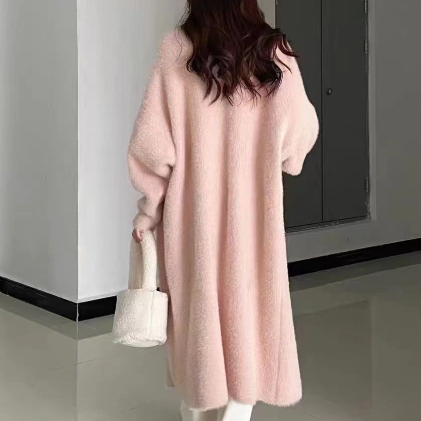 Soft Waxy Knitted Cardigan Sweater Women's Autumn and Winter New Loose plus size Slimming Lazy Style Imitation Mink Velvet Long Coat