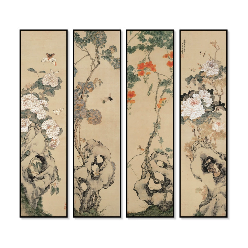 Новый китайский стиль вертикальные цветы и птицы декоративная живопись гостиница гостиная вход дзен фон стены B&B чайная комната высококлассная висящая картина