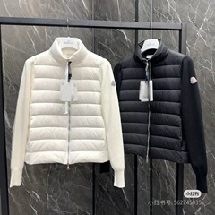 M家24新款女士立领白色针织拼接轻薄蒙家羽绒服90白鸭绒开衫外套