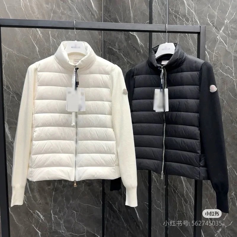 M家24新款女士立领白色针织拼接轻薄蒙家羽绒服90白鸭绒开衫外套|undefined