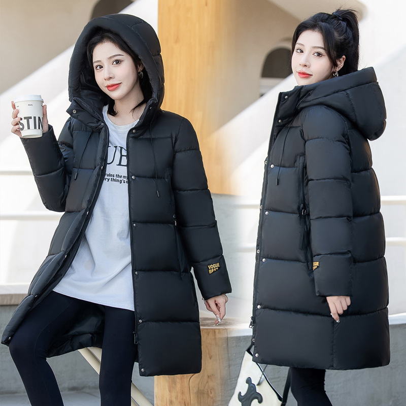 Ropa de invierno europea y americana nueva capa de pluma, ropa de pan coreana, ropa de algodón suelta y gruesa, chaqueta de mujer larga y media