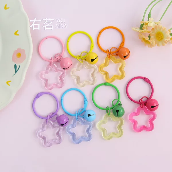 Colorful Acrylic Transparent Five-Pointed Star Bell Keychain Pendant Ins Style Women's Bag DIY Pendant Accessories Wholesale