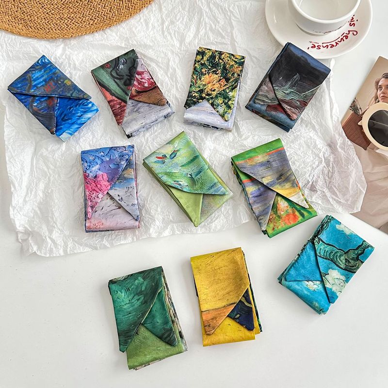 长条丝巾新款经典油画风装饰小领巾印花绑包飘带头巾发带时尚腰带|undefined