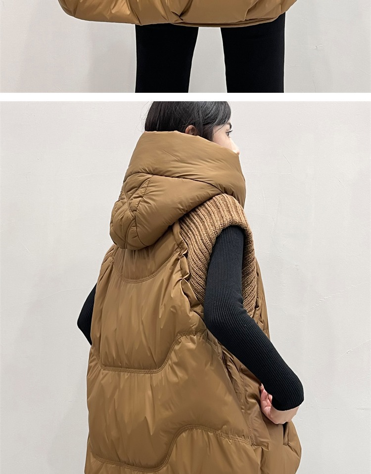 Damenbekleidung Gestrickte Ärmel Warme Jacke Weste für Damen 2024 Winter Neue Art Mode Kapuzendesign Warme kleine Außenweste_voghion.com