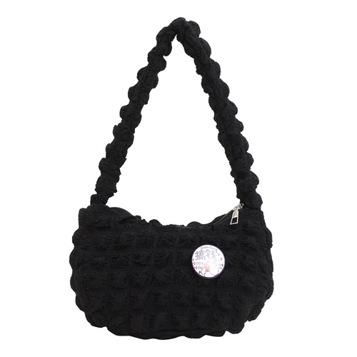 This year's trendy cloud puff bag, girl's fashion pleated single-shoulder bag, simple solid color student tote and crossbody bag.