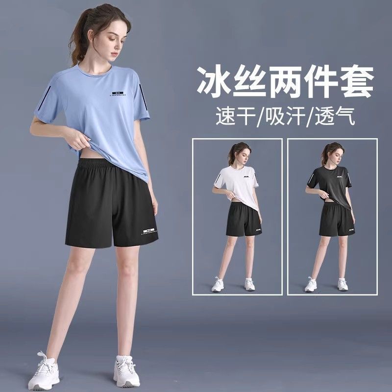 Sports Suit for Women, Summer Running Quick-Dry Clothing, Short-Sleeve Ice Silk T-Shirt, Plus-Size Yoga Fitness Wear, Sports Clothing for High School Entrance Exam Sports Suit for Women, Summer Running Quick-Dry Clothing, Short-Sleeve Ice Silk T-Shirt, Plus-Size Yoga Fitness Wear, Sports Clothing for High School Entrance Exam
