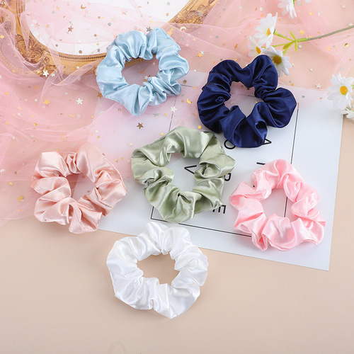 Linglong factory directly supplies cross-border new style bright surface that does not hurt hair and internet celebrity simple elastic satin hair tie