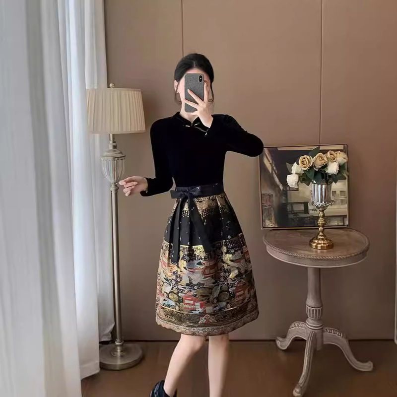 Women's Autumn Dress 2024 New Chinese Style Improved Cheongsam High Sense dress Small Elegant Early Autumn