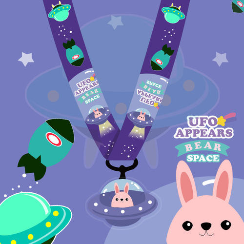 Astronaut mobile phone rope chest card holder hanging neck rope astronaut wide version non-neck cartoon long rope detachable foreign trade