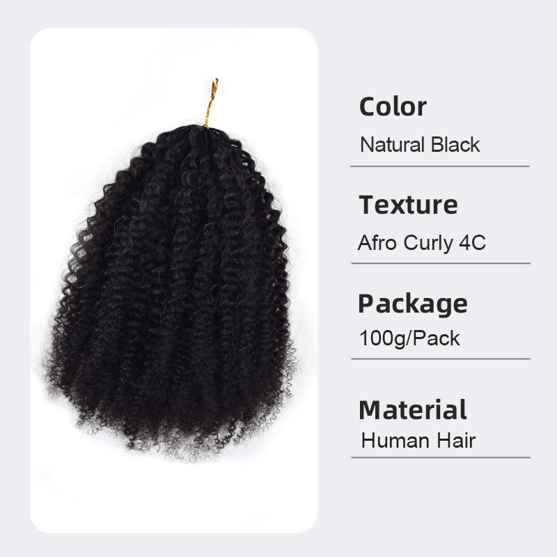 Peluca Crochet de Cabello Humano Rizado Afro Tejido a Mano para Mujeres