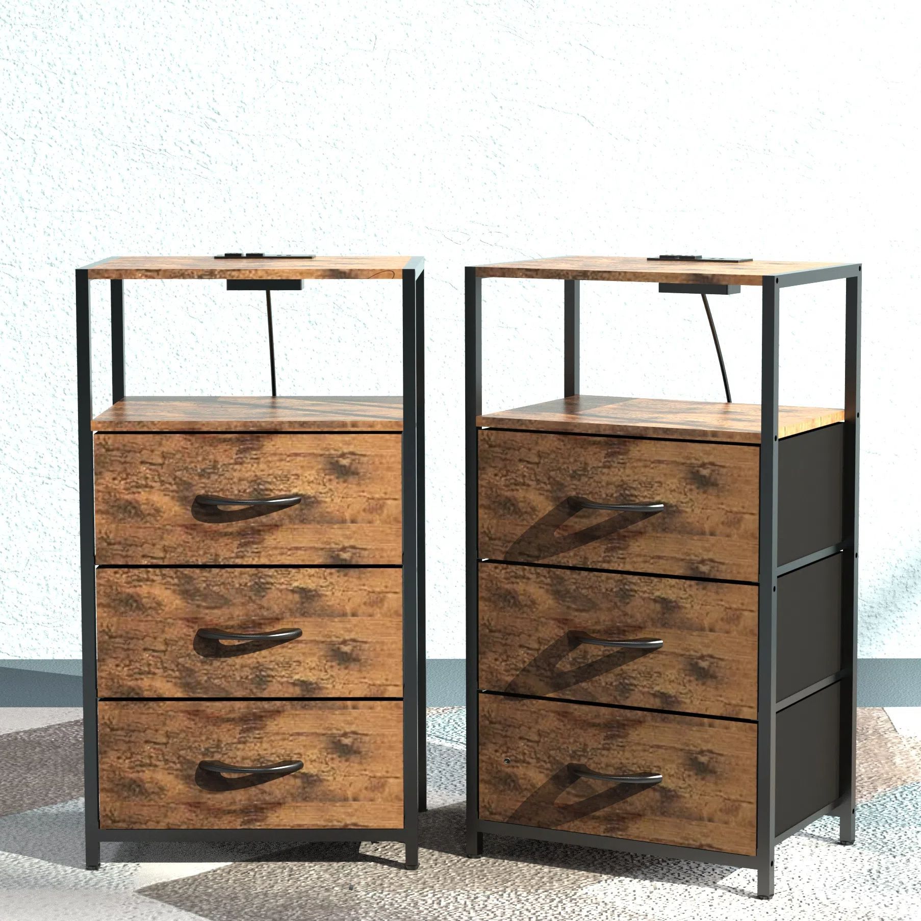 Mesita de noche con cajones de tres capas para dormitorio, estudio, sala de estar, mesita de noche sencilla multiusos, mesa auxiliar de almacenamiento multifuncional