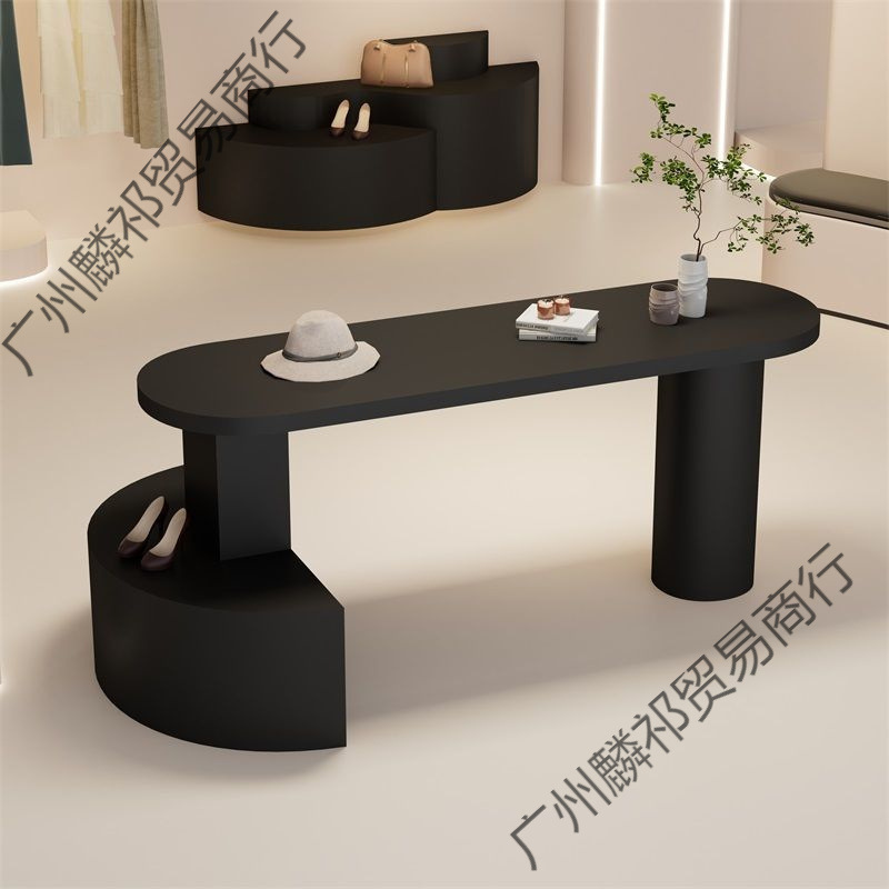 服装店中岛展示桌花店黑色流水台展示台鞋包饰品陈列道具展示柜子