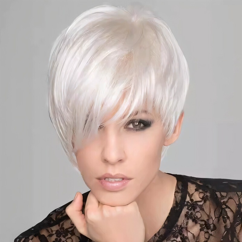 European and American Star Fashion Women's Wig White Partial Long Bangs Wig Wig Short Straight Hair One Piece