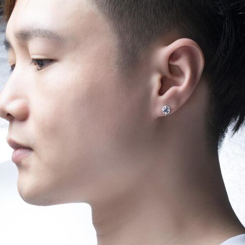 Men's silver earrings trendy personality trendy men's cold style ins internet celebrity simple retro single earring