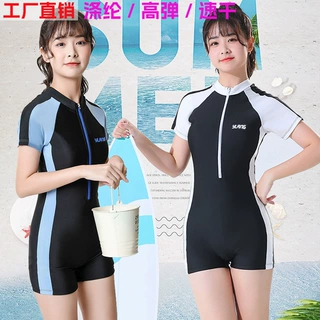 泳衣竞速平角保守游泳衣女士连体显瘦学生运动专业训练泳装温泉夏