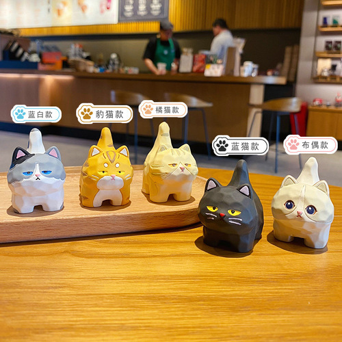 Original Wood Carving Cat Standing Small Ornament Figure Cute Collectible Car Decorative Item Female Cute Pet Home Desk Ornament