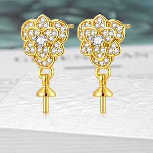 [Factory] Accessories Jewelry Amazon Aliexpress Inlaid Zircon Rose Flower Women's Earrings Accessories Stud Earrings Copper Embryo