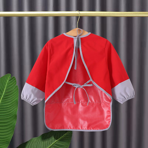Children's long-sleeved waterproof smock, child's personalized apron, baby's eating clothes, mid-length bib, spring, autumn and winter